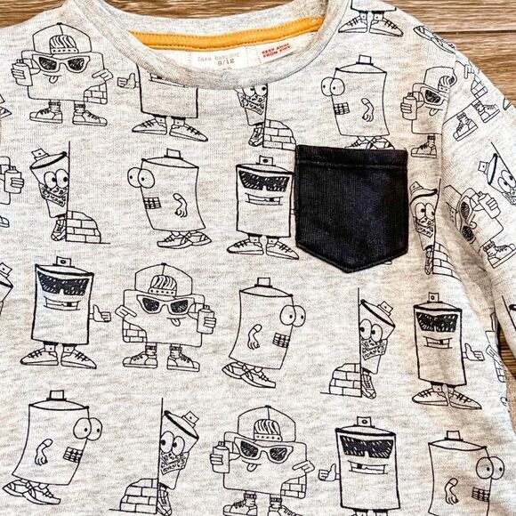 Zara Spray Can Character Sweatshirt, Size 9-12M - Picture 2 of 3